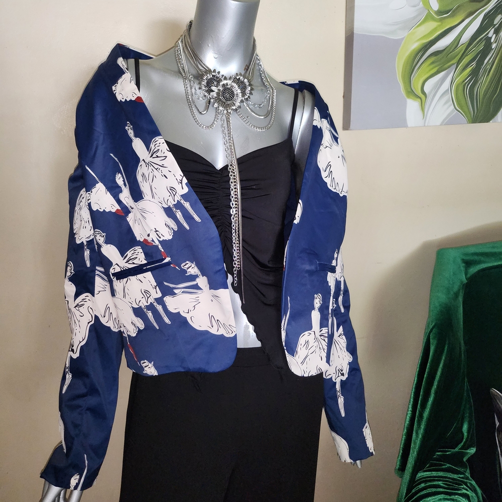 Elegant Blue Printed Women's Blazer